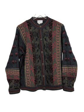 Cherry Lewis Floral Cardigan Womens Size Large Colorful Wool Blend Vintage Engla